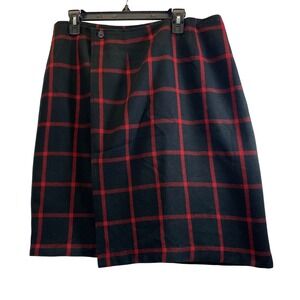 Cato‎ Women's Size 12 Black Red Plaid Wrap Style A-Line Holiday Skirt Acrylic